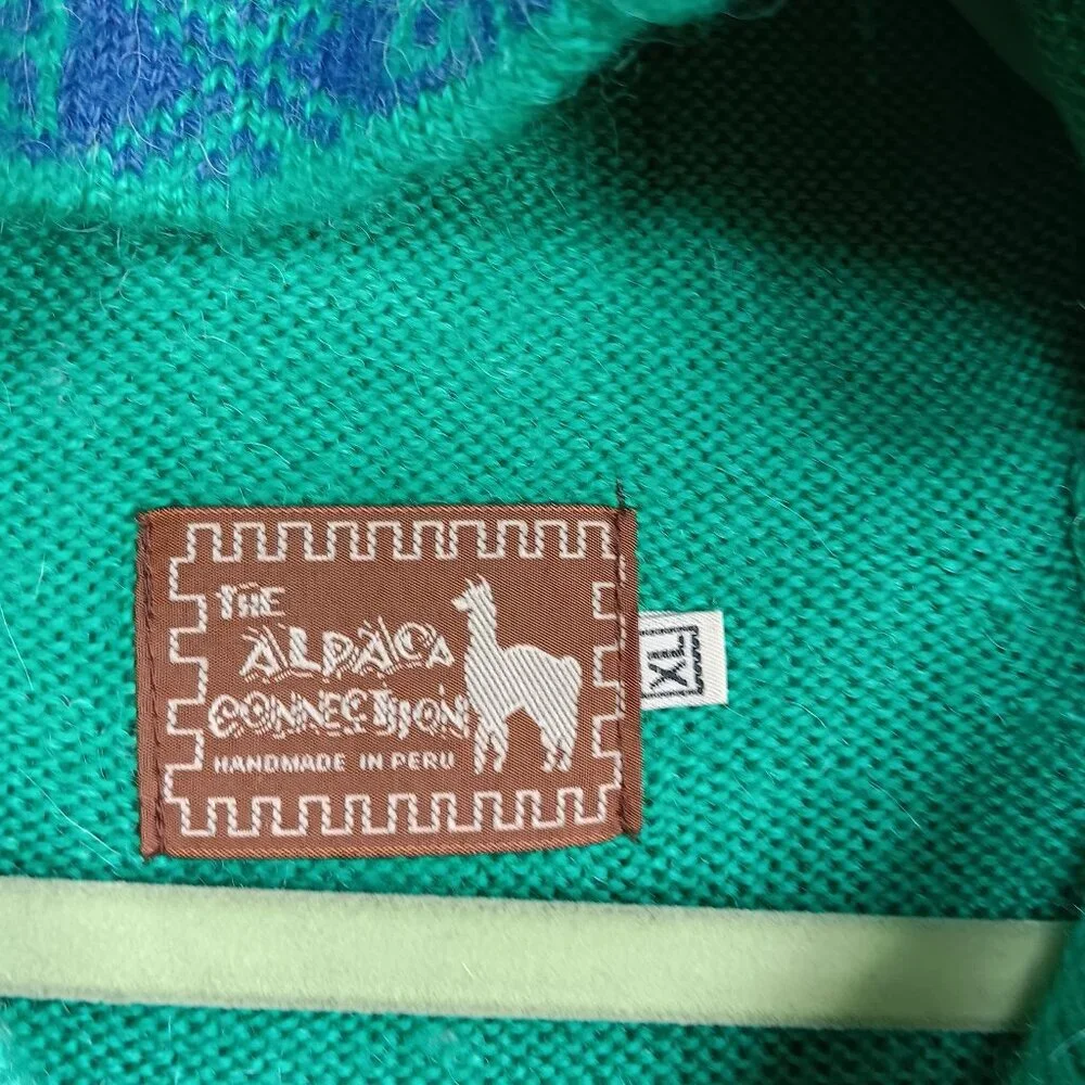 ALPACA CONNECTION Women's Hoodie Sweater XL Green Fringe Boho Hippie Aztec - Picture 4 of 8